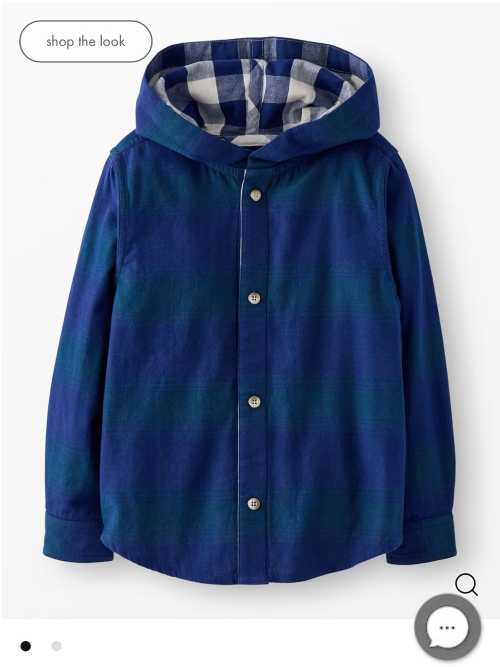 Kids Hooded Button-Front Shirt Jacket - Blue/Green Plaid